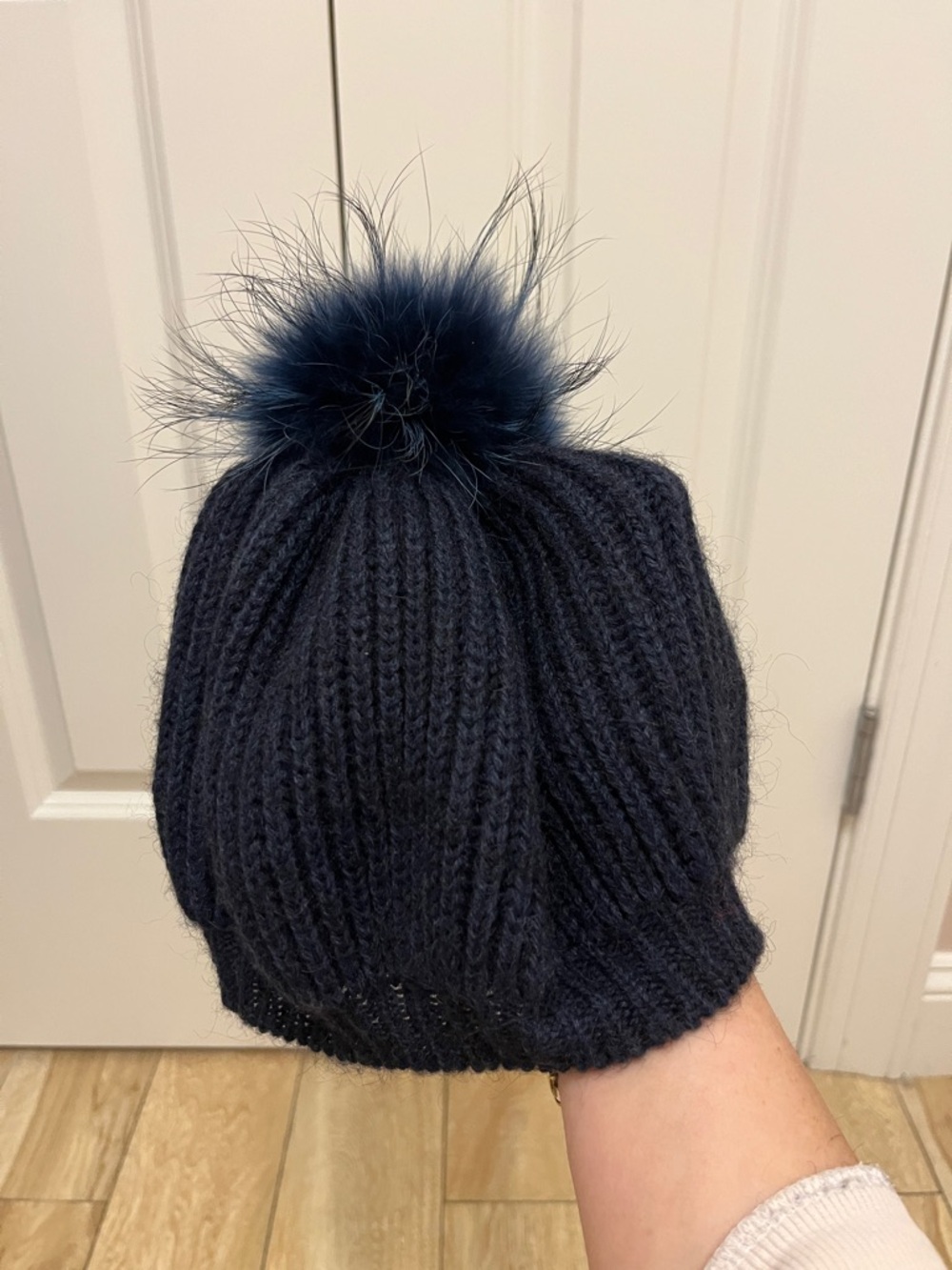 Women's Navy Knit Pom Pom Beanie